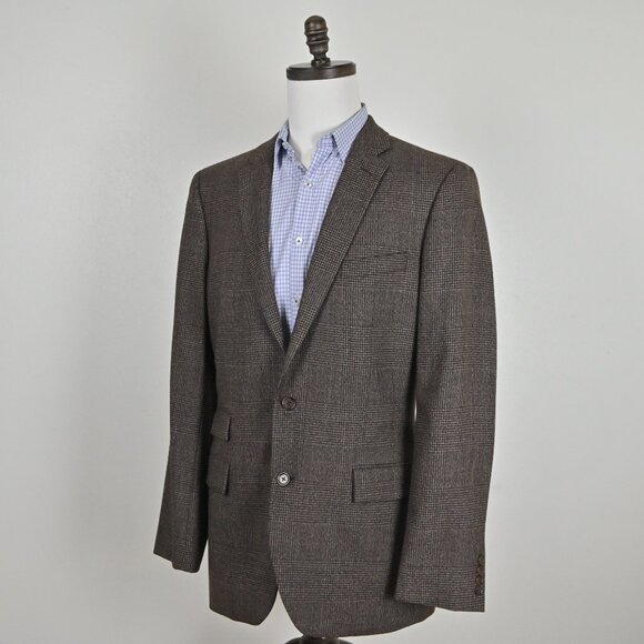 J. Crew Thompson Slim Fit Formal 100% Wool Check Brown Grey Suit Set 42L W34/L32 - Picture 3 of 16